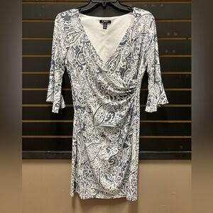 Chaps Blue and White Long Sleeve Dress